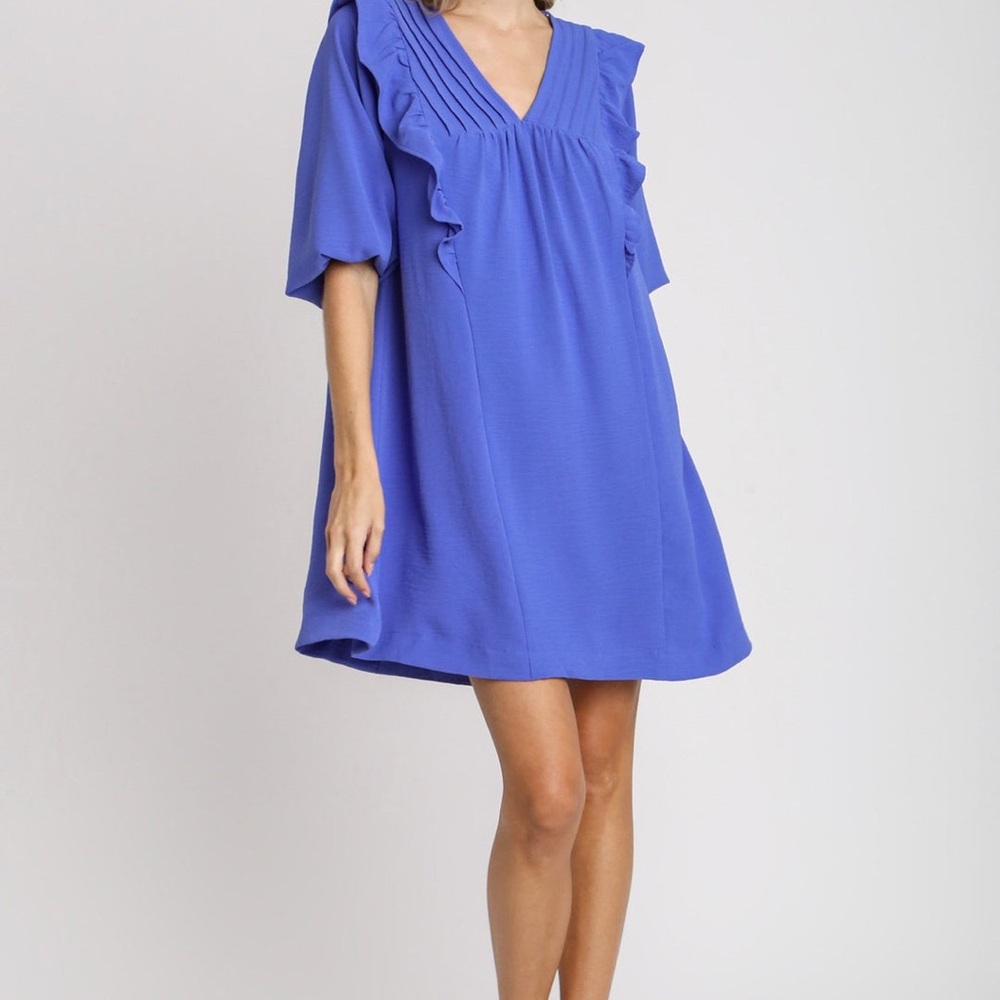 Umgee Tatum Ruffle Orchid Blue Mini Dress Size Medium!